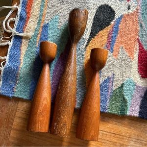 Mid Century wood taper candle holder